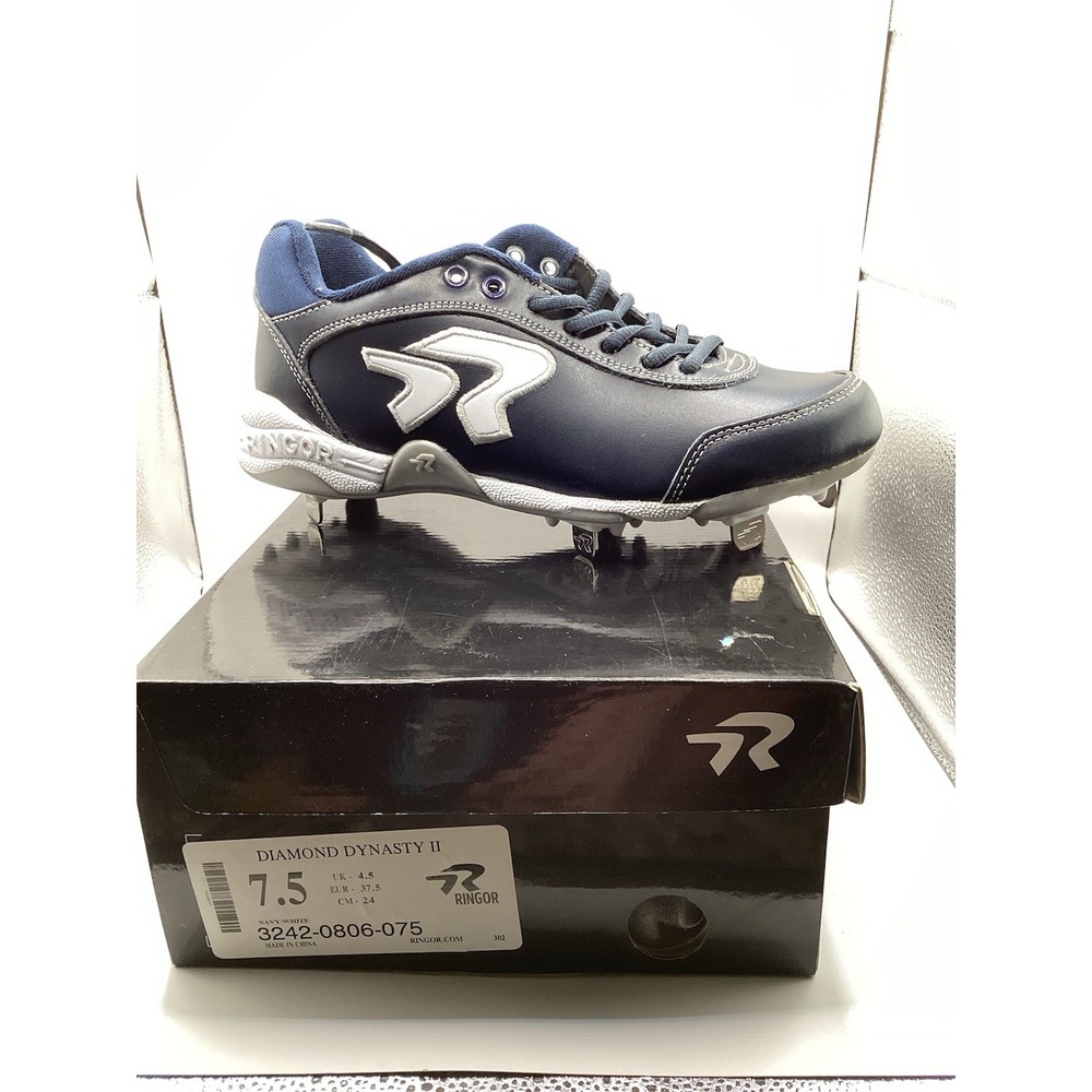 NEW Women's Ringor Navy Blue And White Softball Metal Spikes Cleats - 7.5